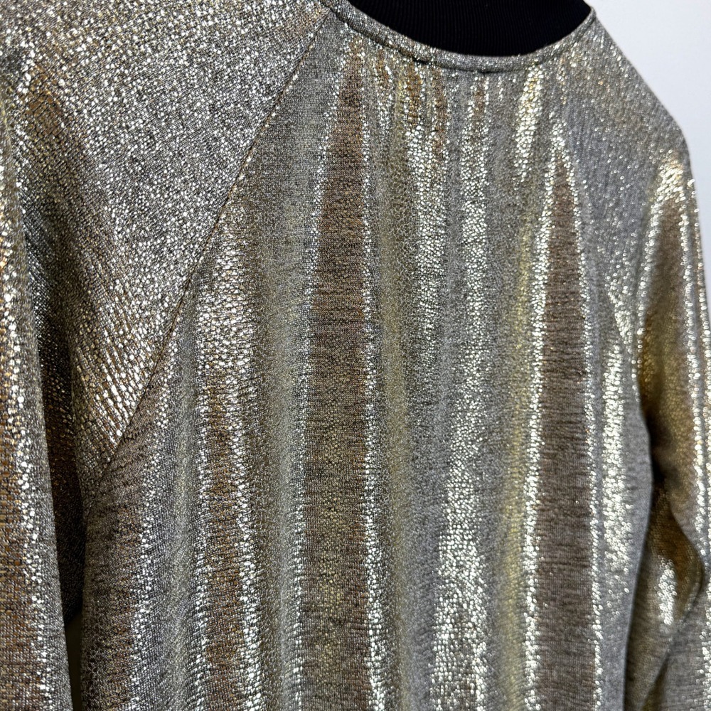 Trois Ka Womens M / L Metallic Bomber Jacket Gold Full Zip Made in France Light - Picture 5 of 10